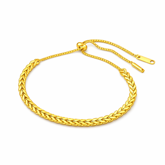 Gold Herringbone Adjustable Chain Bracelet 18k Gold Plated