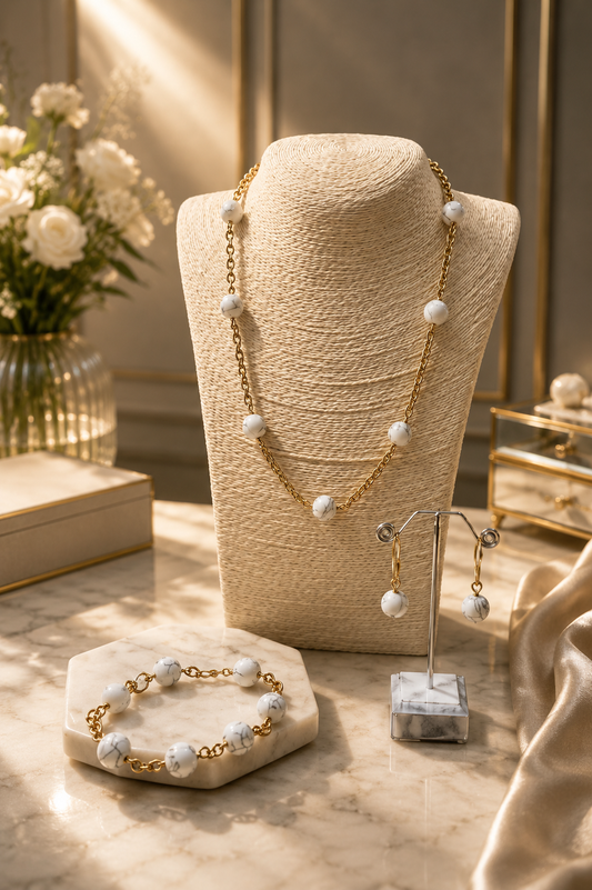 White Marble Gem Stone Full Set