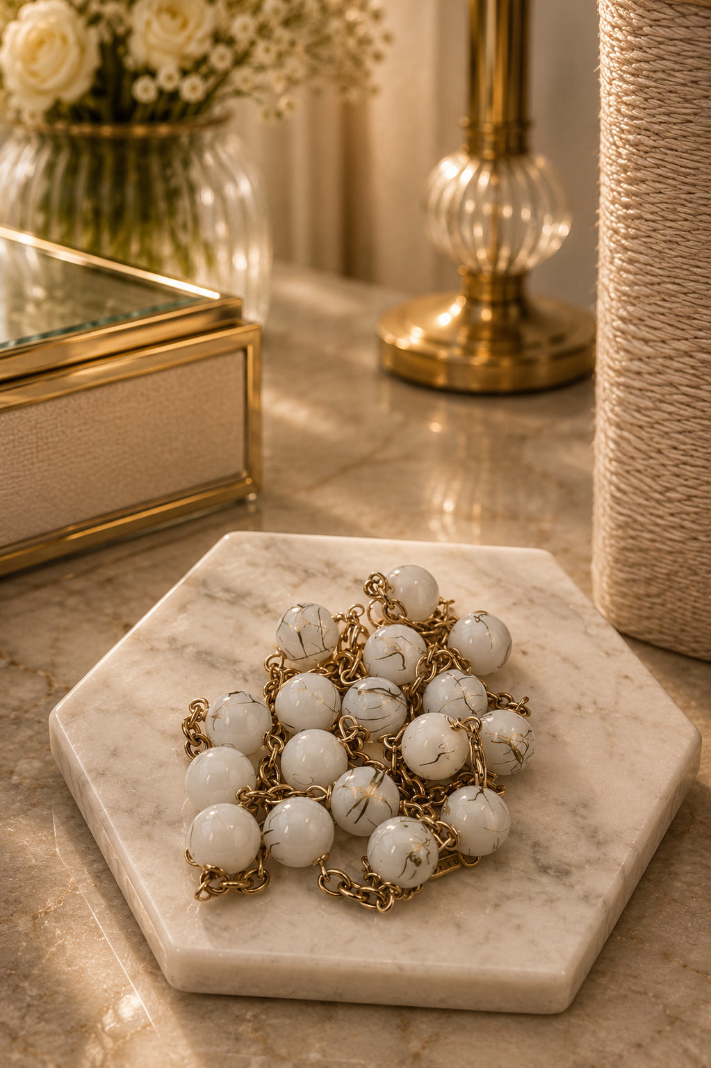 White Marble Gem Stone Full Set