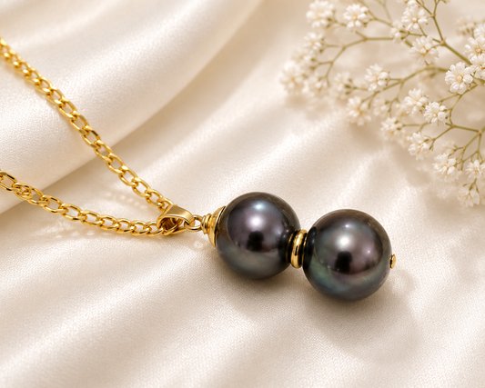 MALAMA - Natural Duo Tahitian Black Pearl Necklace