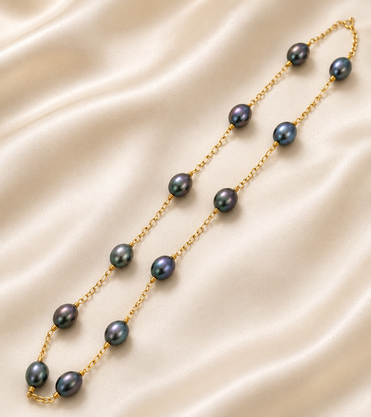 Multiple Natural  Pearl Necklace with 9k real gold chain