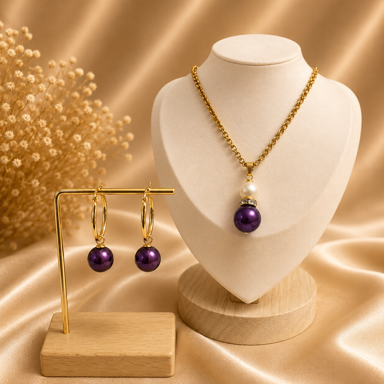 Nooryah - White & Purple Pearl Set