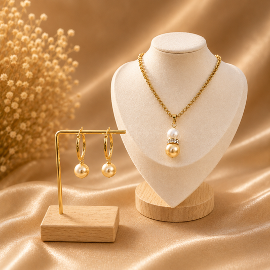 Navaya - Gold Pearl with Natural Pearl Set