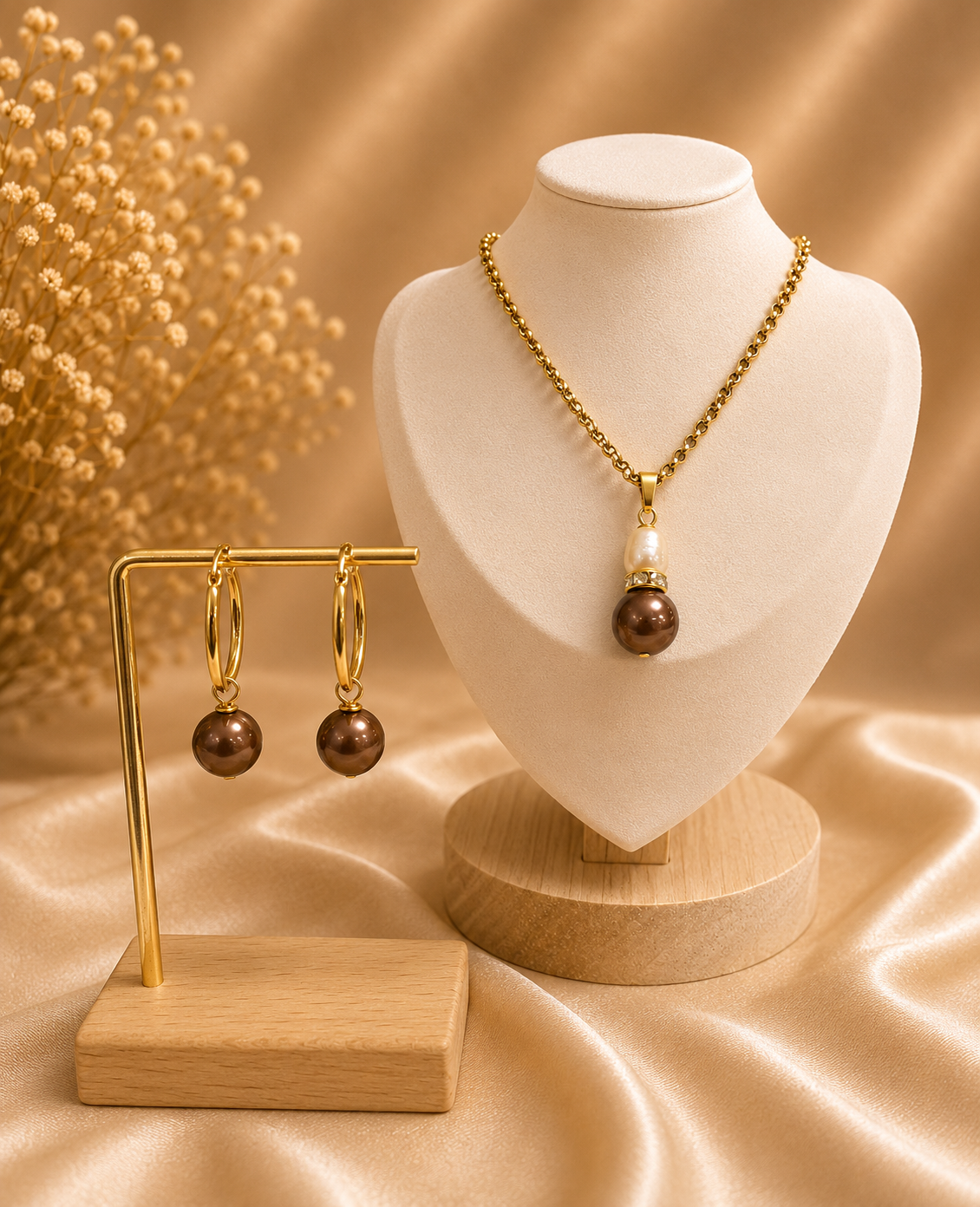Soraya - Brown Pearl with White Natural Pearl set