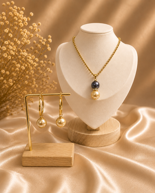 Keziah - Gold Swarovski with Tahitian Pearl Set