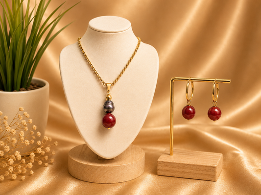 Zia -Red Gem with Tahitian Pearl Set
