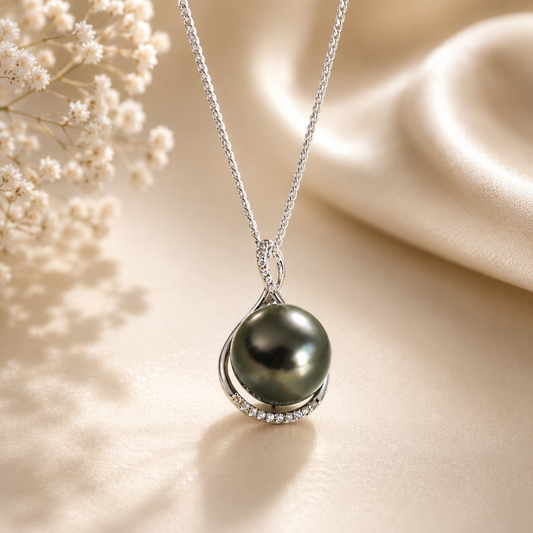 TEARDROP TAHITIAN PENDANT (13-14MM) NECKLACE - 925 Sterling Silver
