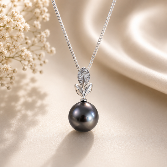 LEAF TAHITIAN PENDANT (13-14MM) NECKLACE - 925 Sterling Silver