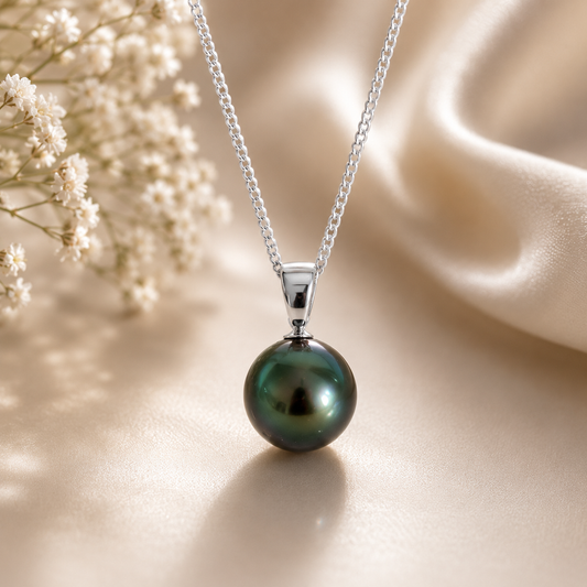 SINGLE DROP TAHITIAN PENDANT (13MM) NECKLACE - 925 Sterling Silver