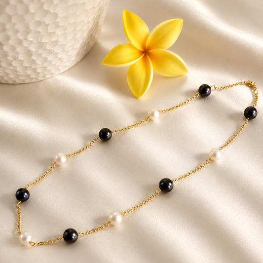 MENITA- (10-12mm) Tahitian Pearls mixed with White Freshwater Pearls Necklace