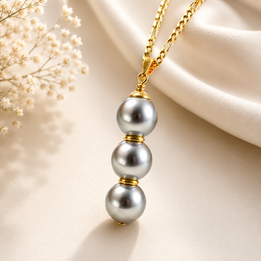 ECLIPSE - Grey Swarovski Pearl Necklace - 14k Goldfilled