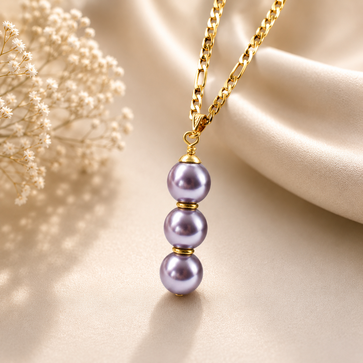 LUNA - Lavender Glass Swarovski Pearl Necklace - 14k Goldfilled