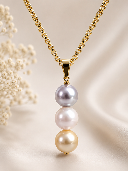Triple Premium Swarovski Pearls Pendant + Waterproof & Non-tarnished necklace