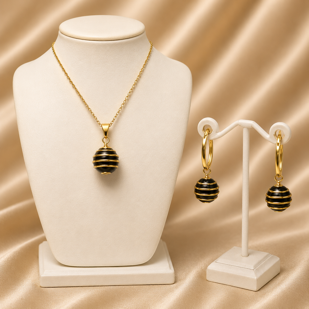 Black & Gold Pearl Drop Set 🤍✨