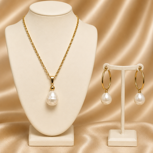 White Shell Pearl Set: Classic Gold Elegance