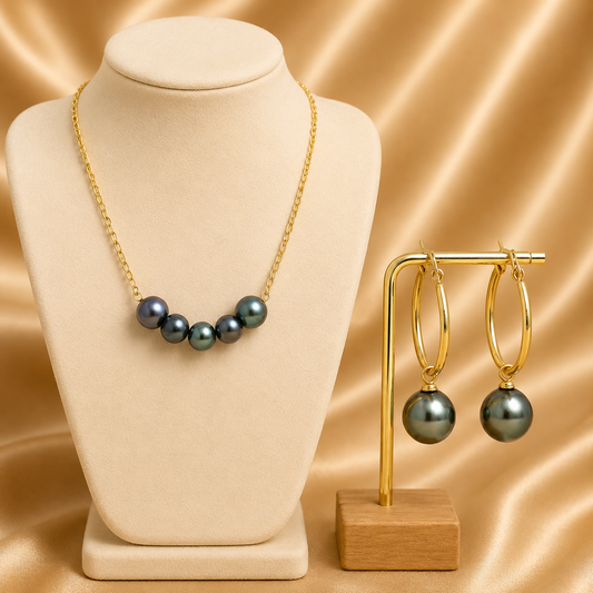 Rita Set– Black/Green-tone Swarovski Pearl Set