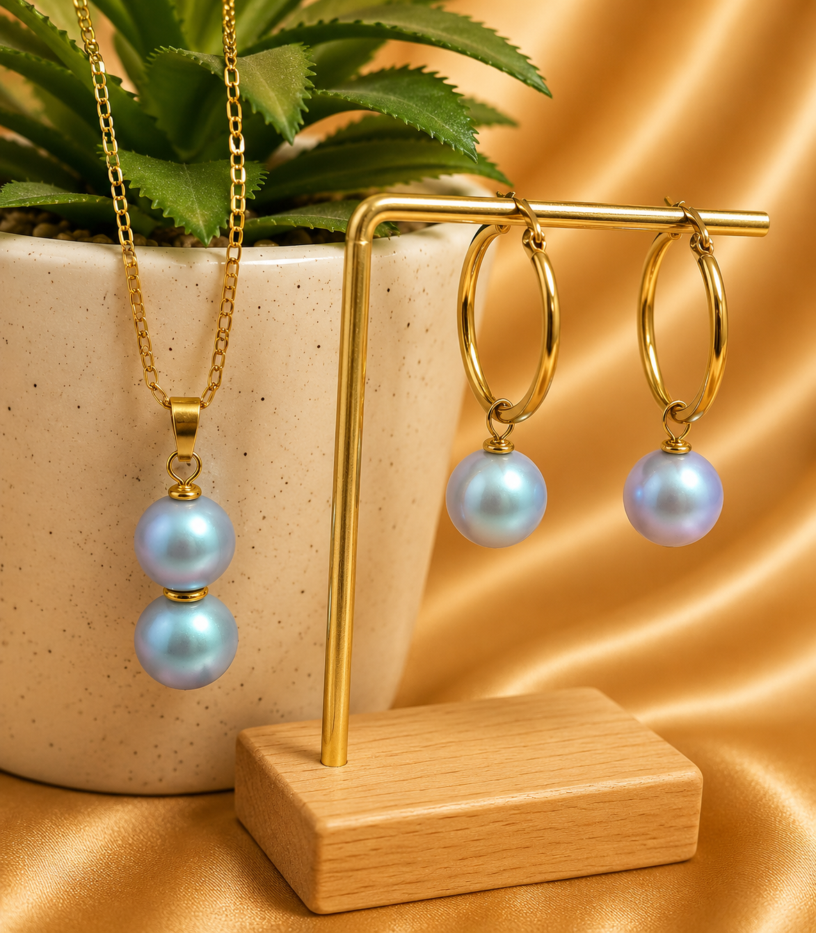 Double Iridescent Blue Premium Swarovski Pearls Set