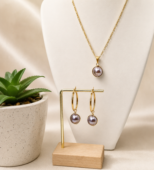 Single Caged - Light Purple Swarovski Pearls Set