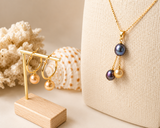 LORETTA PEARL SET - Natural Blue Tone x Swarovski Pearl Set