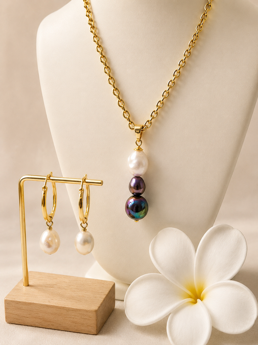 DELLA - SUNSET COPPER SWAROVSKI PEARL SET - 14K GF