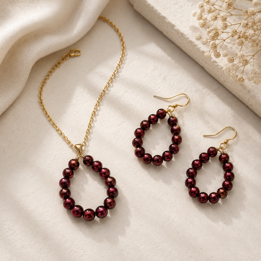 Ruby Luxe Pearl Set – Statement Necklace & Drop Earrings