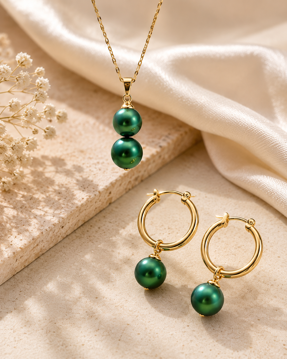 NANIA - Premium Swarovski Green Tone Pearl Set