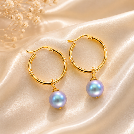 LILLIAN EARRINGS - Iridescent Light Blue - Premium Swarovski Pearl Earrings