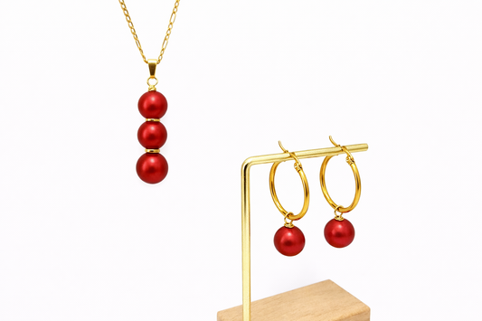 Double Red Premium Swarovski Pearl Set