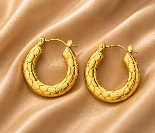 Waterproof Gold Hoop Earrings 18k Gold Plated – Honeycomb Statement Design