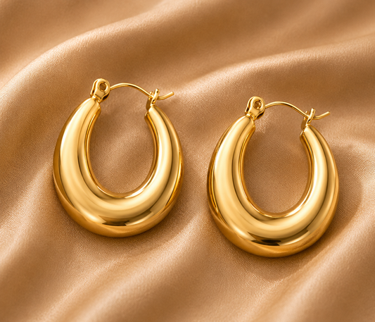 Waterproof Bold Gold Dome Hoop Earrings