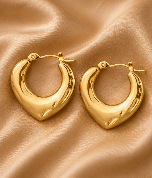 Waterproof Gold Heart Hoop Earrings