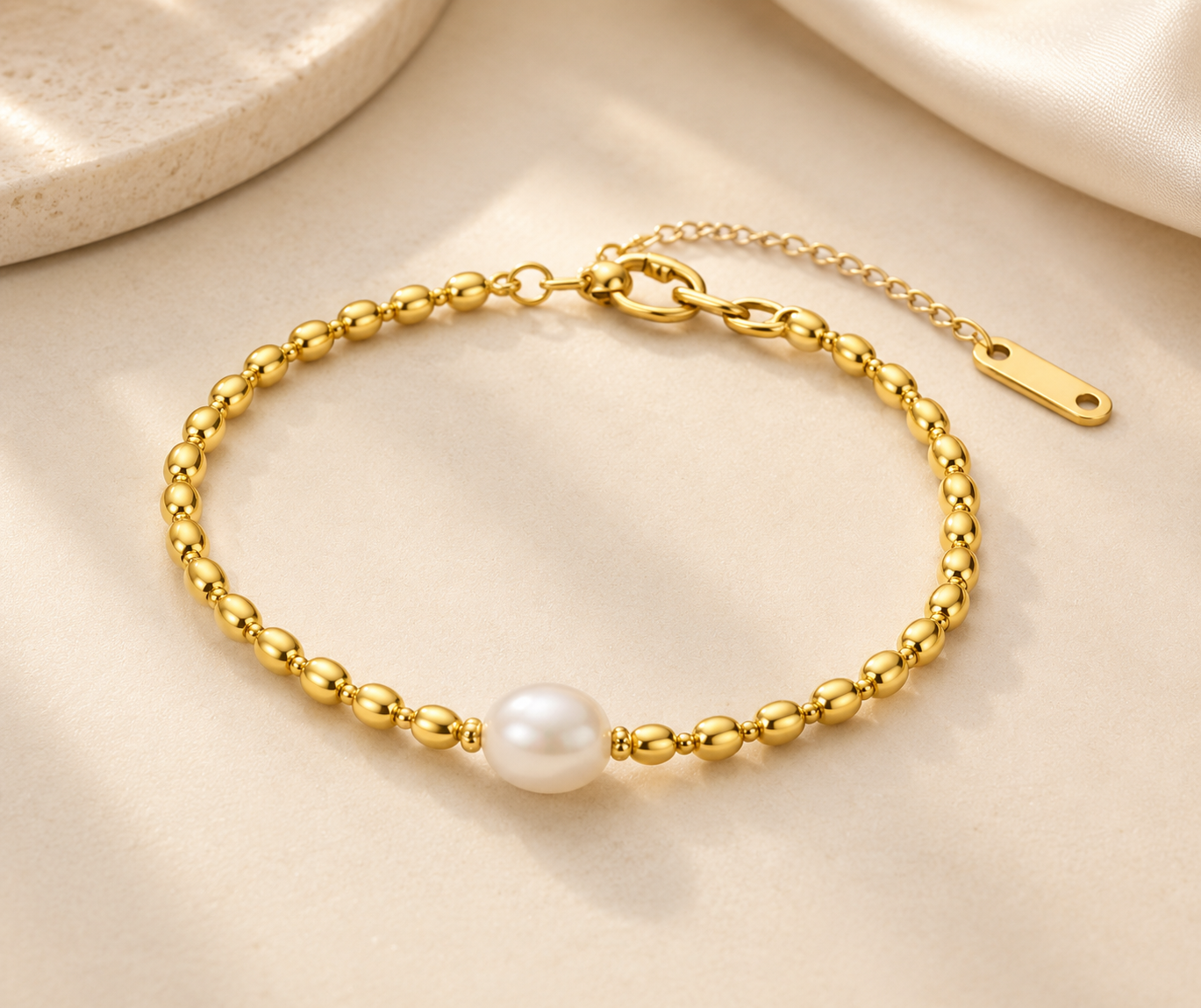 Gold Chain Freshwater Pearl Bracelet 18k Gold Plated