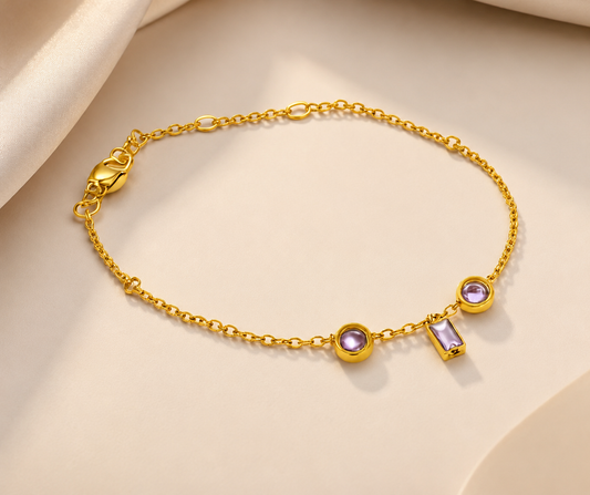 Gold Minimal Pink Charm Chain Bracelet 18k Gold Plated
