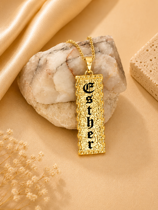 Personalised Name Engraved Pattern Pendant Necklace