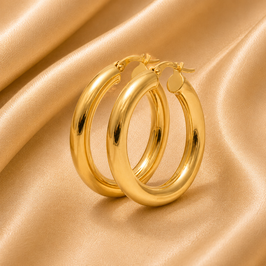 Waterproof Polished Gold Statement Hoop Earrings