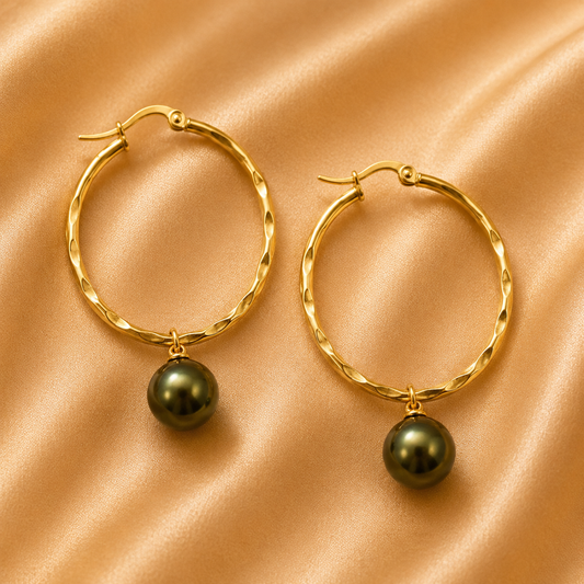 ARINA - Green Drop Premium Swarovski Pearl Earrings