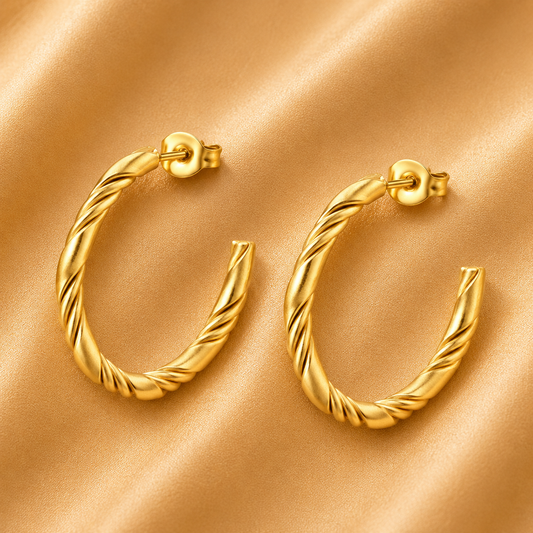 Waterproof Twisted Gold Hoop Earrings 18k Gold Plated
