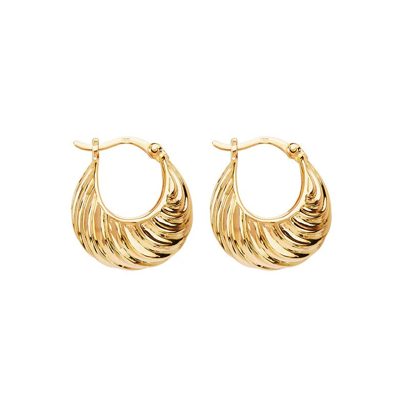 Waterproof Textured Gold Swirl Hoop Earrings