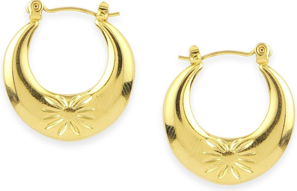 Waterproof Gold Sunburst Crescent Hoop Earrings 18k Gold Plated