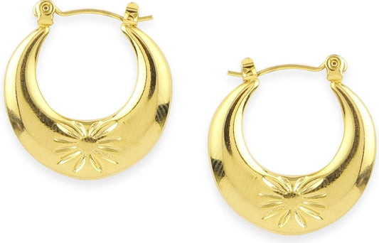 Waterproof Gold Sunburst Crescent Hoop Earrings 18k Gold Plated