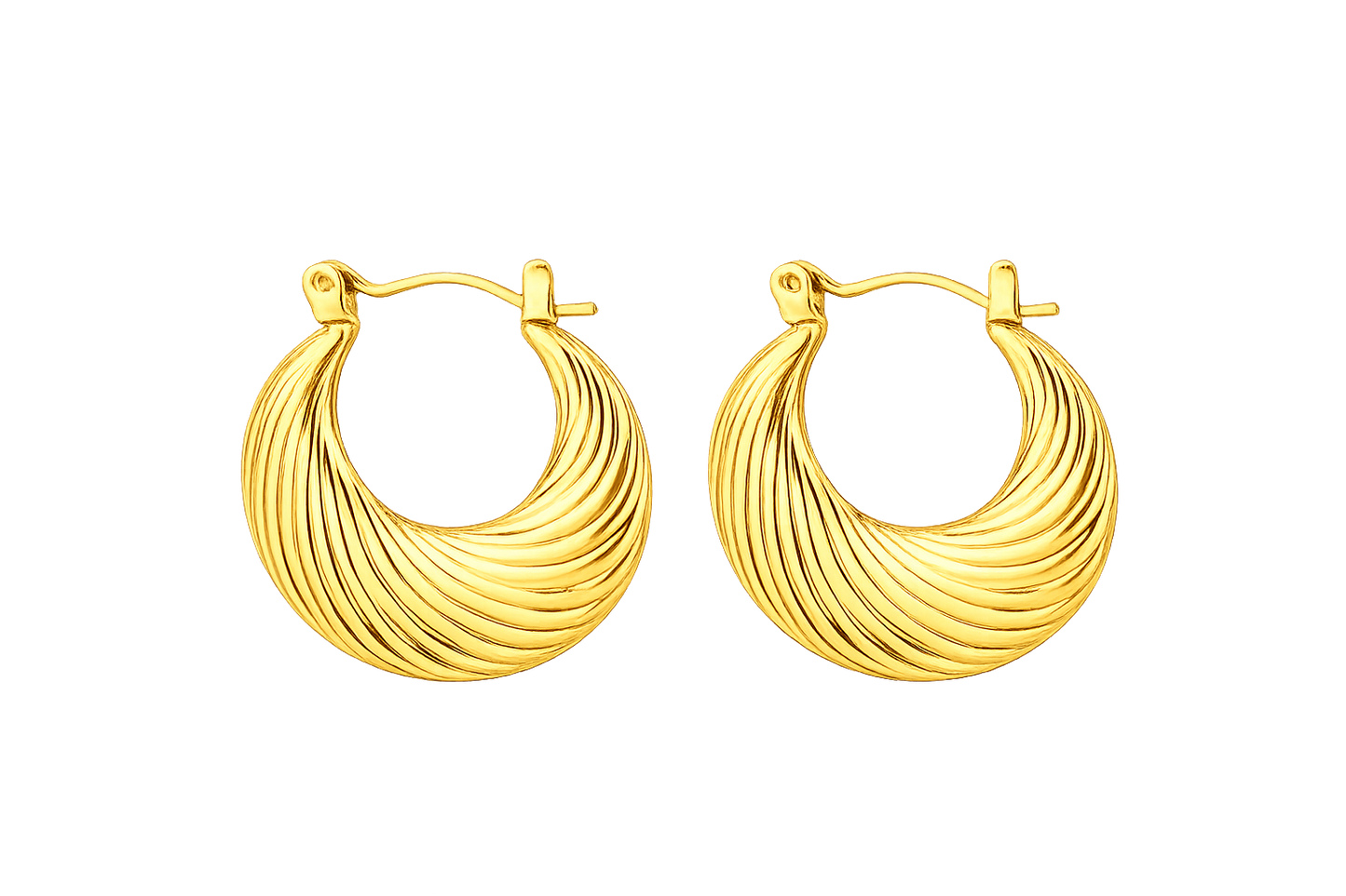 Waterproof Gold Wave Crescent Hoop Earrings 18k Gold Plated