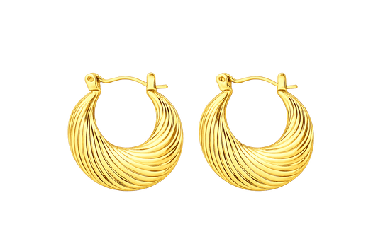 Waterproof Gold Wave Crescent Hoop Earrings 18k Gold Plated