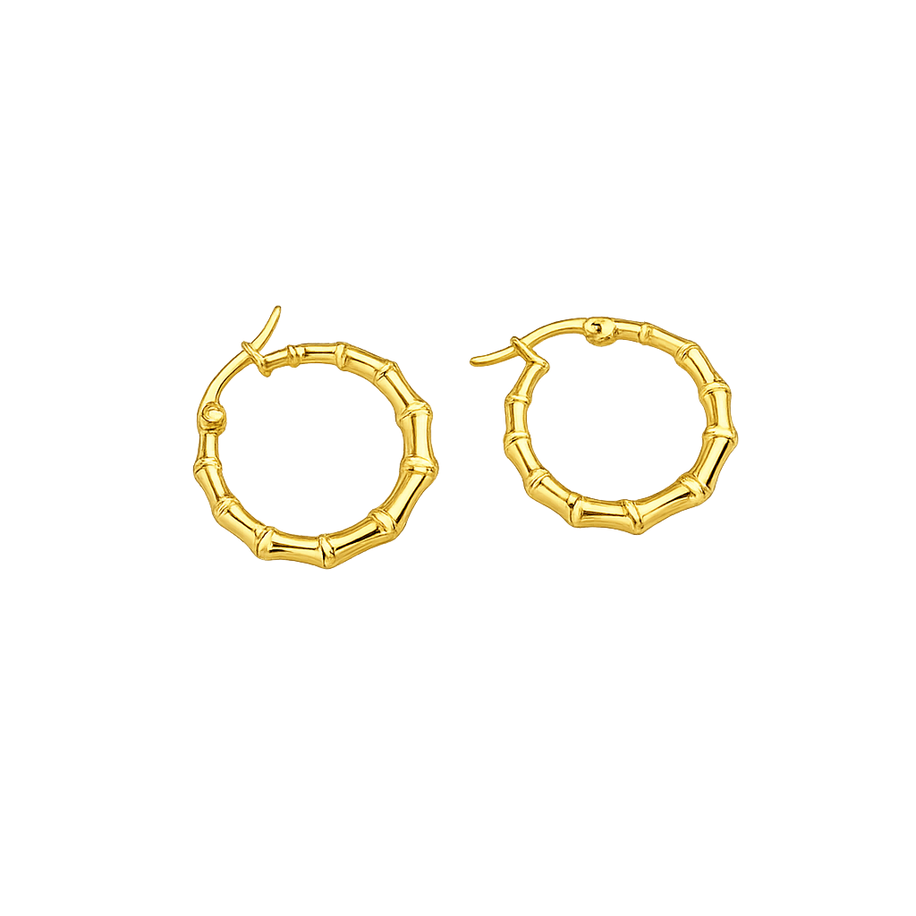 Gold Bamboo Hoop Earrings 18K Gold Plated