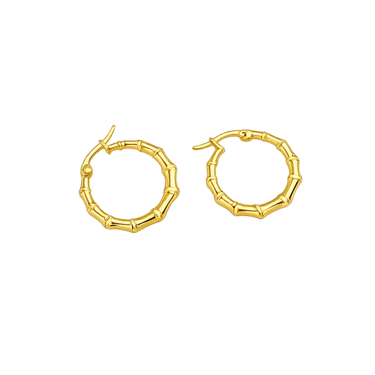 Gold Bamboo Hoop Earrings 18K Gold Plated