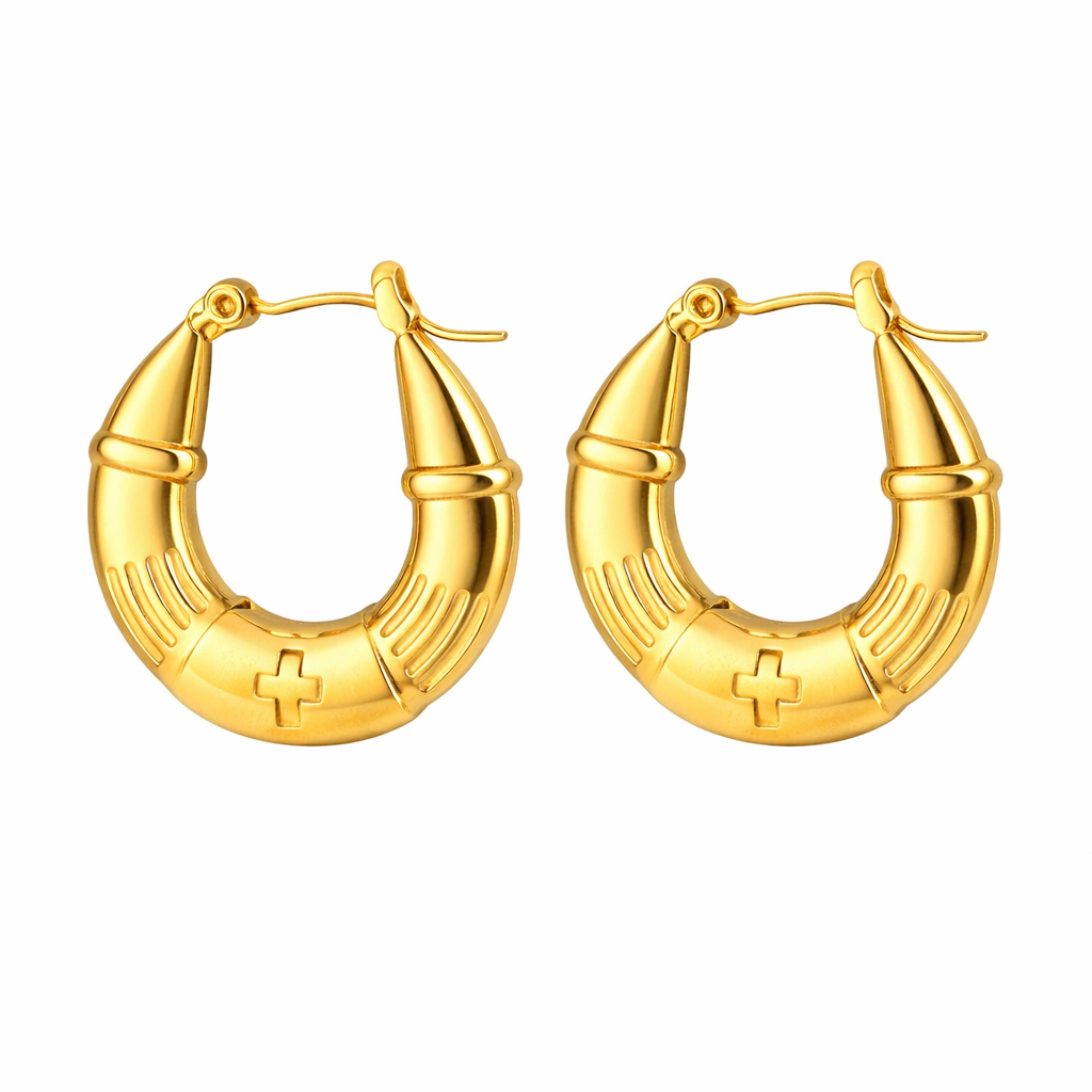 Waterproof Bold Gold Crescent Hoop Earrings 18K Gold Plated