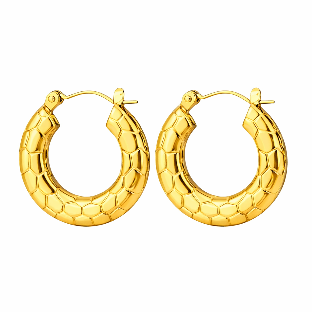 Waterproof Gold Hoop Earrings 18k Gold Plated – Honeycomb Statement Design