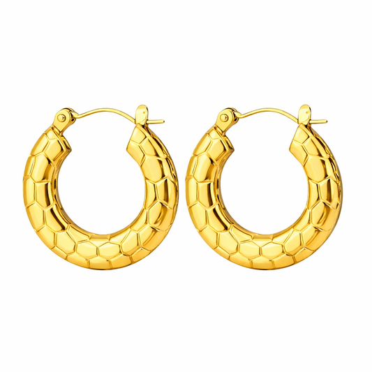 Waterproof Gold Hoop Earrings 18k Gold Plated – Honeycomb Statement Design