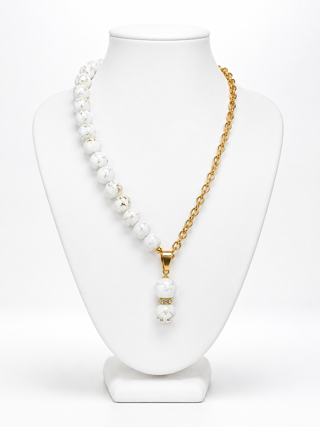 1/2 Pearl Necklace with Duo-Pearl Pendant