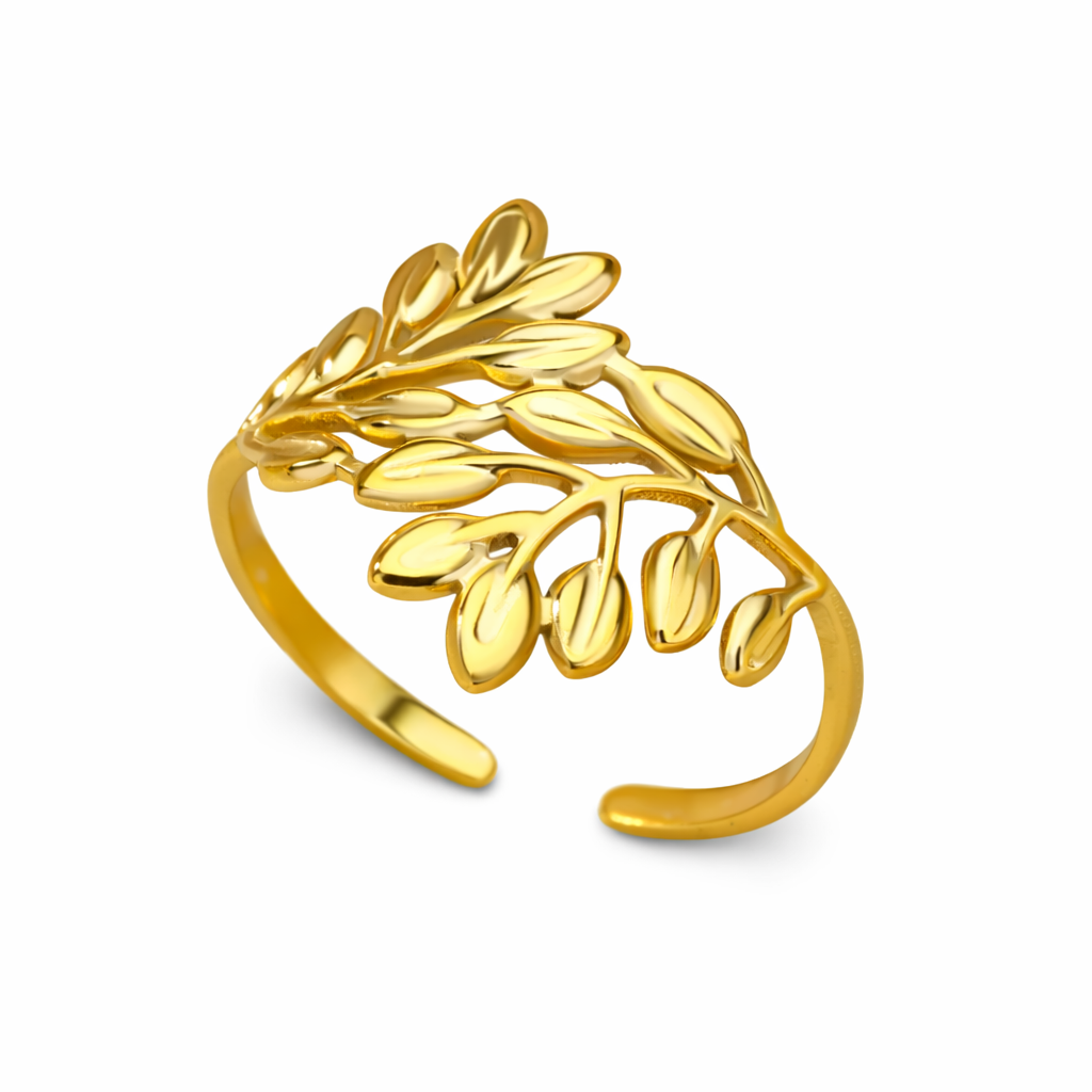 Gold Olive Leaf Open Ring – Waterproof | One Size Fits All