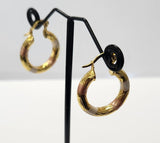 GOLD CIRCLE HOOP DESIGN WITH WHITE AND PINK STRIPES STATEMENT EARRINGS